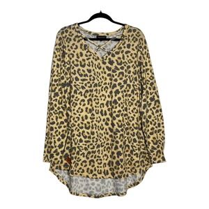 Simply Southern Leopard Print Long Sleeve Tunic Top‎ Women's XXL Sequins Elbow